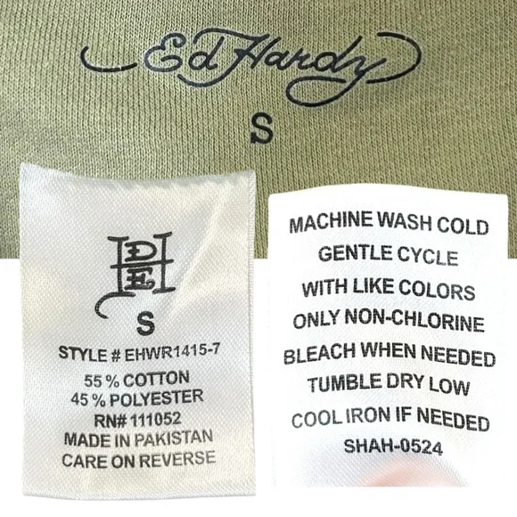 Ed Hardy - Women’s Y2k Graphic-Print Sweatshirt, Cropped, ‘Tattoo’ - Green Small - Picture 15 of 16